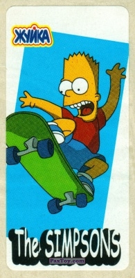 PaxToy.com  Наклейка / Стикер 03 Барт Симпсон - На Скейтборде - Голубой фон - (Широкая картинка по высоте) из Жуйка: The Simpsons